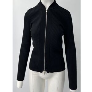 Sportmax Black Ribbed Knit Long Sleeve Full-Zip Sweater Jacket sz S